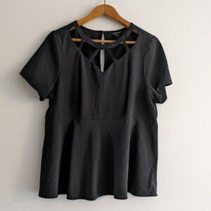 Torrid Black Peplum Blouse with Cut Outs Size 1/1X